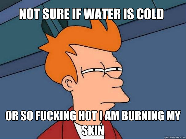 Not sure if water is cold Or so fucking hot I am burning my skin  Futurama Fry