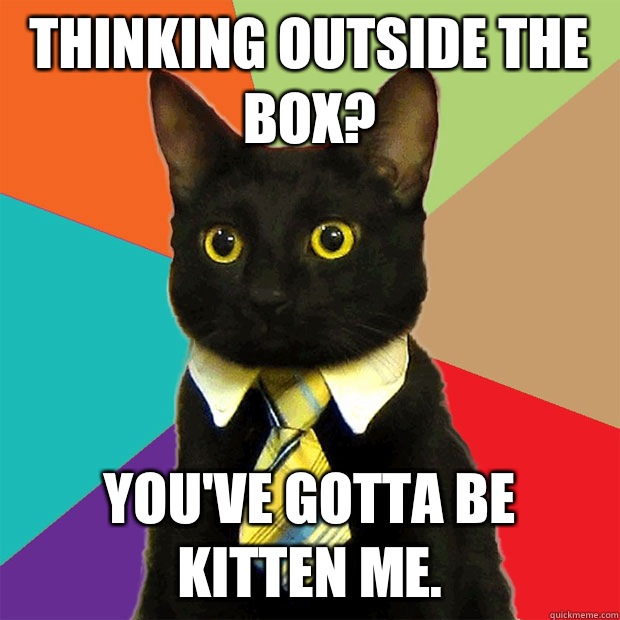 Thinking outside the box? you've gotta be kitten me. - Thinking outside the box? you've gotta be kitten me.  Business Cat