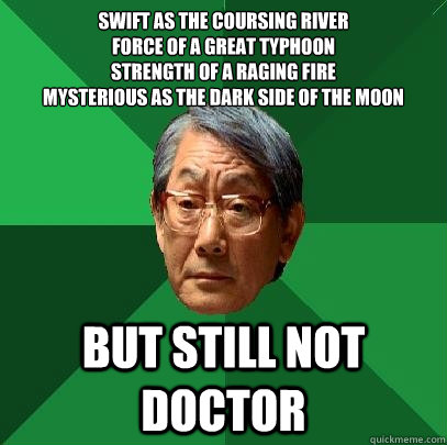 swift as the coursing river
force of a great typhoon
strength of a raging fire
Mysterious as the dark side of the moon BUT STILL NOT DOCTOR  High Expectations Asian Father