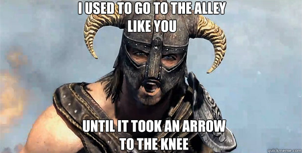 I used to go to the Alley
Like you until it took an arrow
to the knee  skyrim