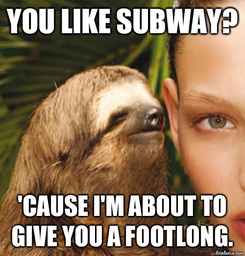 You like subway? 'Cause I'm about to give you a footlong.   rape sloth