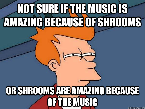 Not sure if the music is amazing because of shrooms Or shrooms are amazing because of the music - Not sure if the music is amazing because of shrooms Or shrooms are amazing because of the music  Futurama Fry