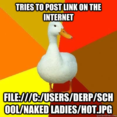 tries to post link on the internet  file:///C:/Users/Derp/school/naked ladies/hot.jpg  Tech Impaired Duck