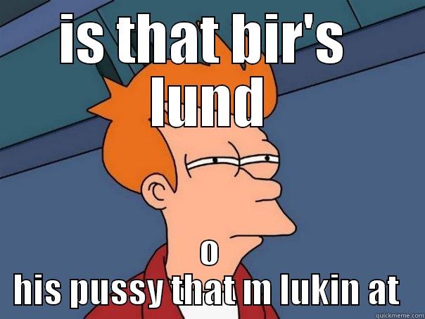 yea bitch  - IS THAT BIR'S  LUND O HIS PUSSY THAT M LUKIN AT  Futurama Fry