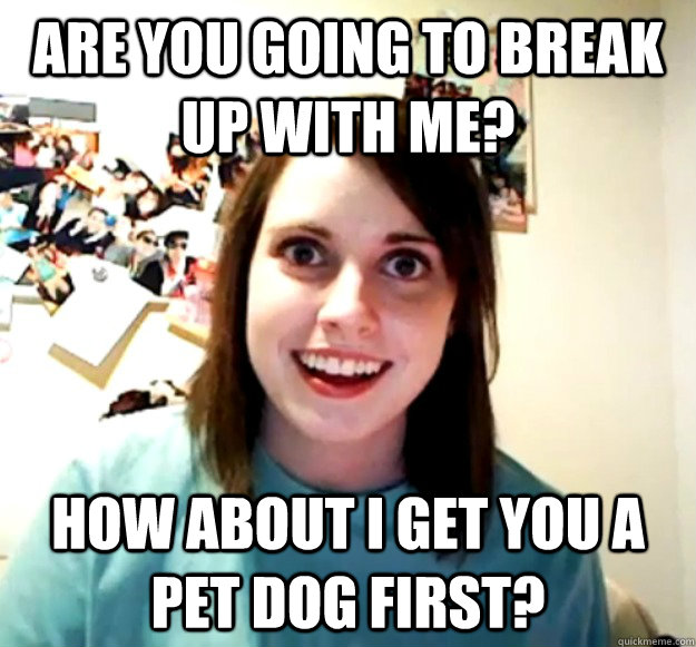 Are you going to break up with me? How about I get you a pet dog first?  Overly Attached Girlfriend