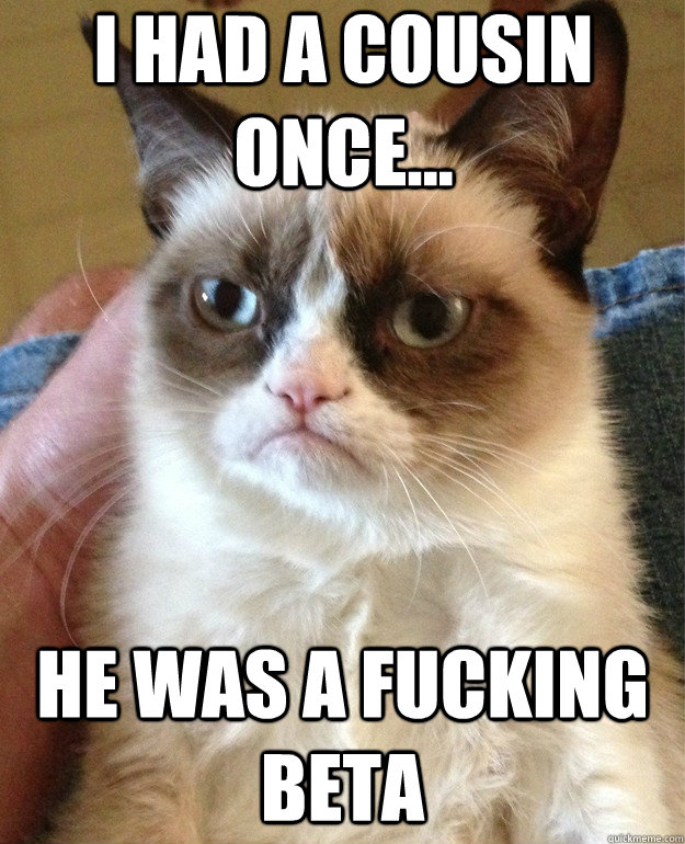 I had a cousin once... He was a fucking beta  Grumpy Cat