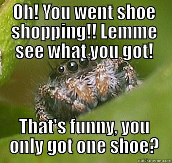 OH! YOU WENT SHOE SHOPPING!! LEMME SEE WHAT YOU GOT! THAT'S FUNNY, YOU ONLY GOT ONE SHOE? Misunderstood Spider