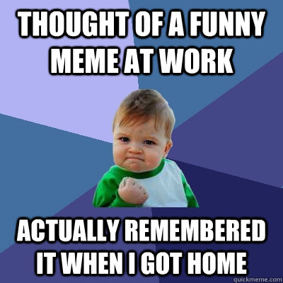 Thought of a funny meme at work Actually remembered it when I got home  Success Kid