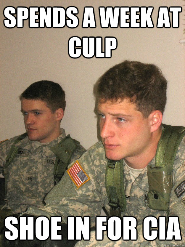 Spends a week at CULP SHOe in for CIA  ROTC Studs