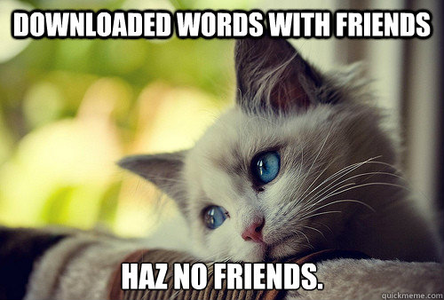 Downloaded words with friends Haz no friends.  First World Problems Cat