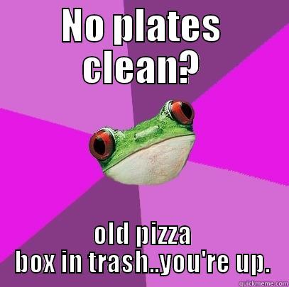 lool frog - NO PLATES CLEAN? OLD PIZZA BOX IN TRASH..YOU'RE UP. Foul Bachelorette Frog