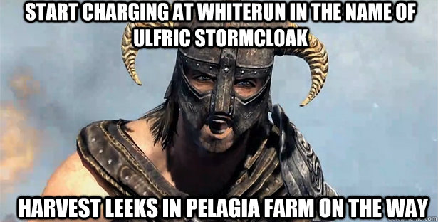 start charging at whiterun in the name of ulfric stormcloak harvest leeks in pelagia farm on the way - start charging at whiterun in the name of ulfric stormcloak harvest leeks in pelagia farm on the way  skyrim