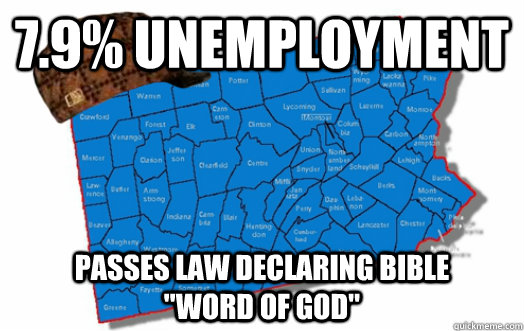 7.9% Unemployment Passes law declaring bible         