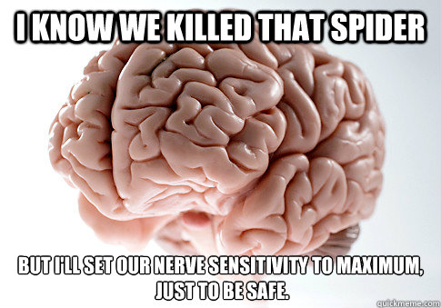 I know we killed that spider But i'll set our nerve sensitivity to maximum,
 just to be safe.  Scumbag Brain