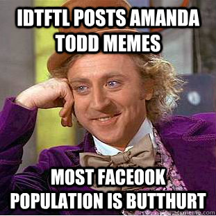 IDTFTL posts Amanda todd memes Most faceook population is butthurt  Condescending Wonka