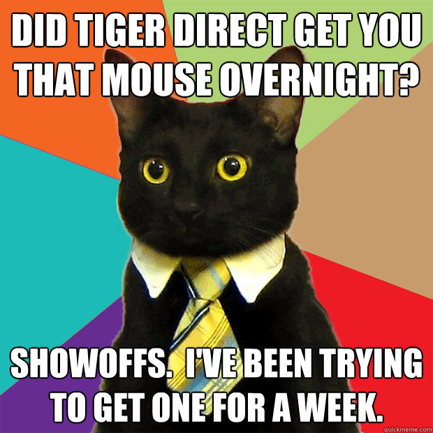 Did Tiger Direct get you that mouse overnight? Showoffs.  I've been trying to get one for a week.  Business Cat