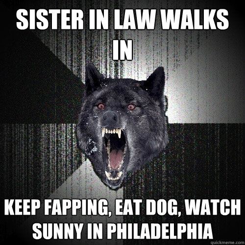 Sister in Law Walks In keep fapping, eat dog, watch Sunny in Philadelphia  Insanity Wolf