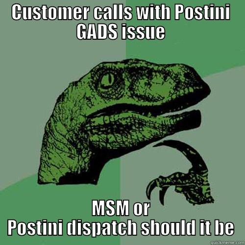 CUSTOMER CALLS WITH POSTINI GADS ISSUE MSM OR POSTINI DISPATCH SHOULD IT BE Philosoraptor