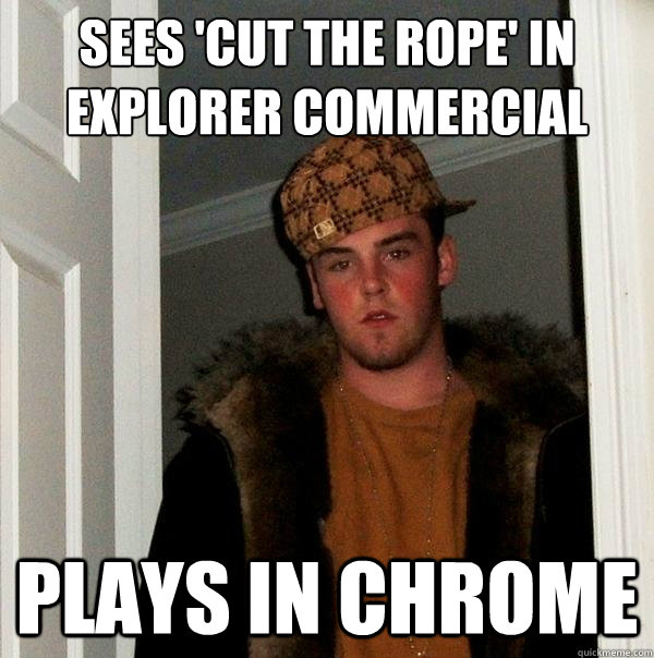 Sees 'Cut the rope' in explorer commercial Plays in Chrome - Sees 'Cut the rope' in explorer commercial Plays in Chrome  Scumbag Steve