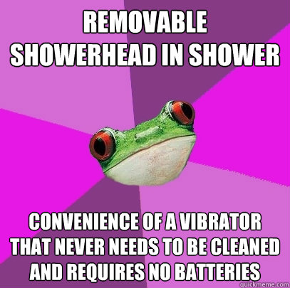 Removable showerhead in shower Convenience of a vibrator that never needs to be cleaned and requires no batteries - Removable showerhead in shower Convenience of a vibrator that never needs to be cleaned and requires no batteries  Foul Bachelorette Frog