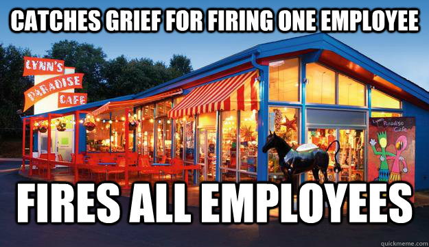 catches grief for firing one employee fires all employees  