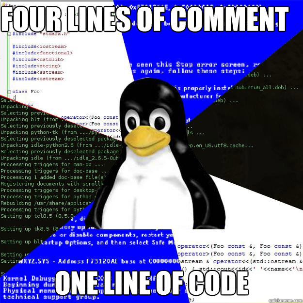 Four lines of comment one line of code  Computer Science Penguin