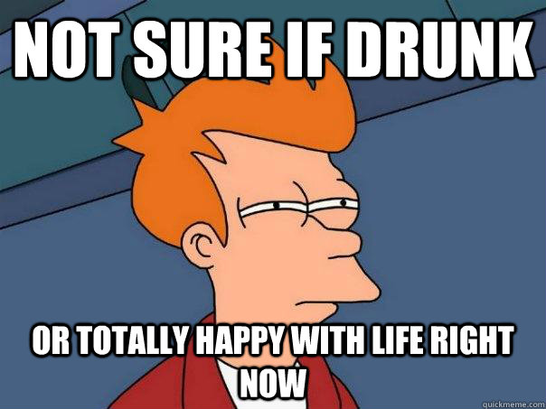 not sure if drunk  or totally happy with life right now  Futurama Fry