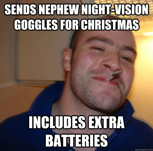 sends nephew night-vision goggles for Christmas includes extra batteries - sends nephew night-vision goggles for Christmas includes extra batteries  Misc