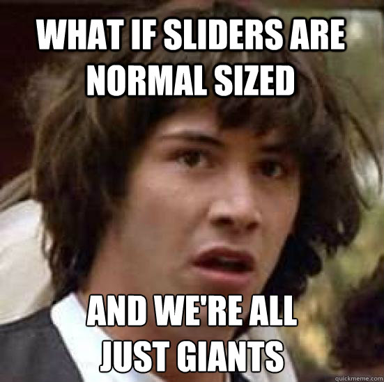 what if sliders are normal sized and we're all 
just giants  conspiracy keanu