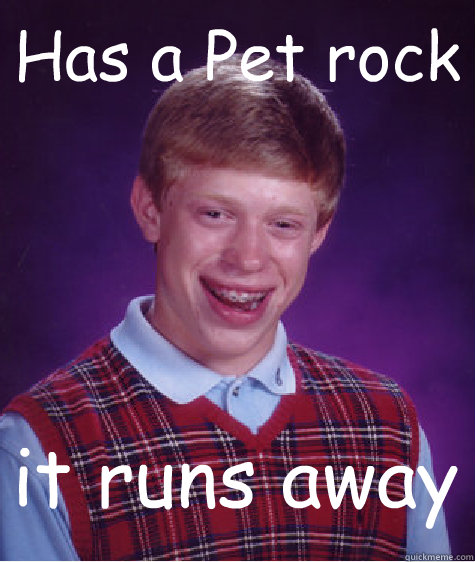 Has a Pet rock it runs away  Bad Luck Brian