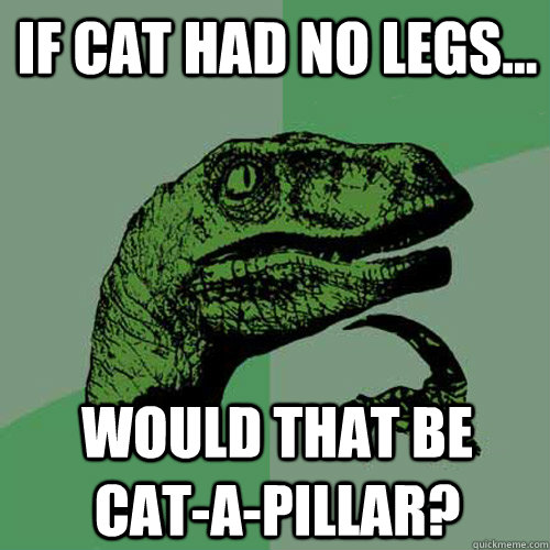 If cat had no legs... Would that be  cat-a-pillar?  Philosoraptor