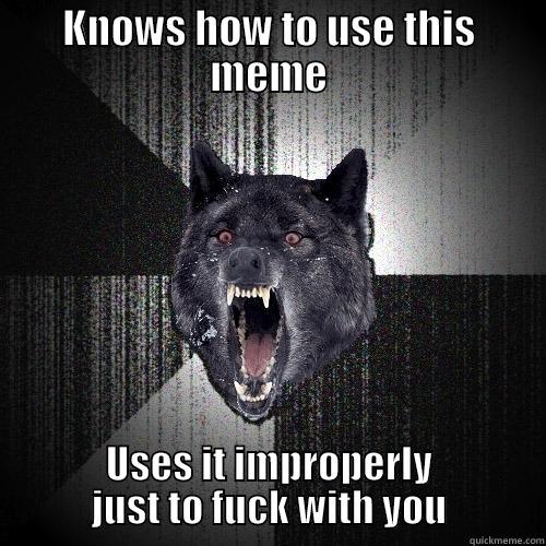 KNOWS HOW TO USE THIS MEME USES IT IMPROPERLY JUST TO FUCK WITH YOU Insanity Wolf