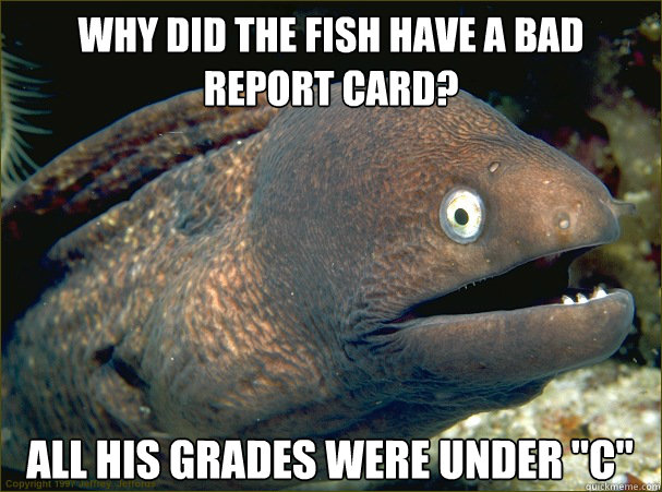 Why did the fish have a bad report card? All his grades were under 