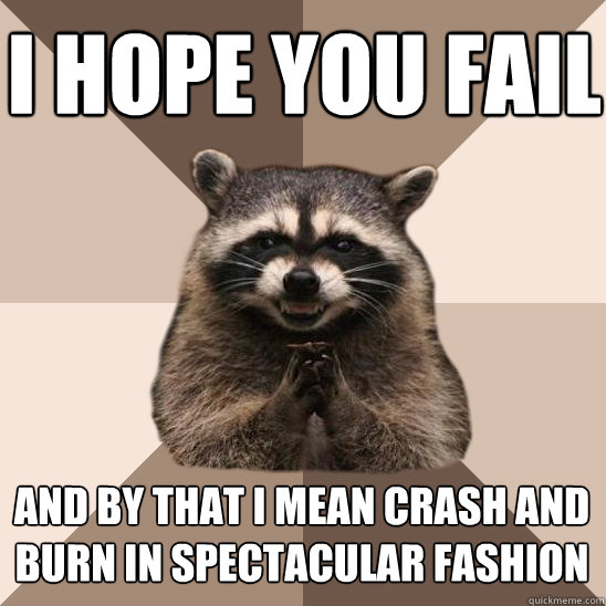 I hope you fail And by that i mean crash and burn in spectacular fashion  Evil Plotting Raccoon