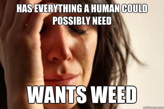 has everything a human could possibly need wants weed  First World Problems