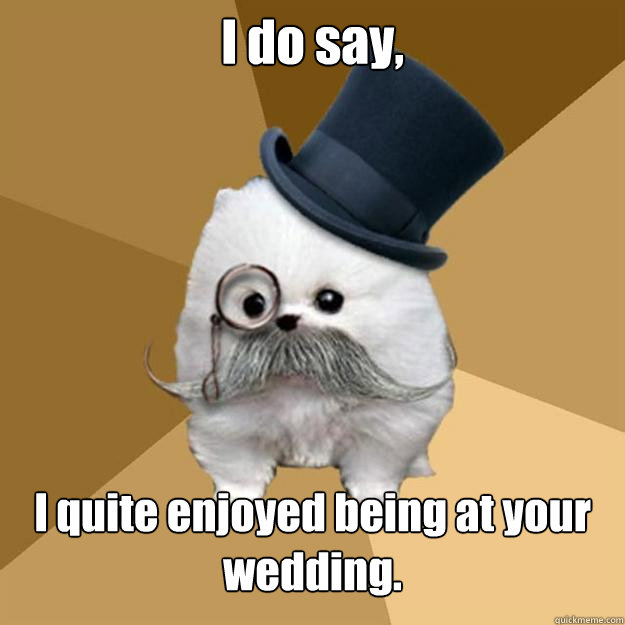 I do say, I quite enjoyed being at your wedding. - I do say, I quite enjoyed being at your wedding.  Philanthropist Pomeranian