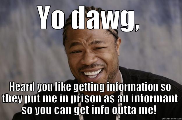 Hawaii Five-0 - YO DAWG, HEARD YOU LIKE GETTING INFORMATION SO THEY PUT ME IN PRISON AS AN INFORMANT SO YOU CAN GET INFO OUTTA ME!  Xzibit meme