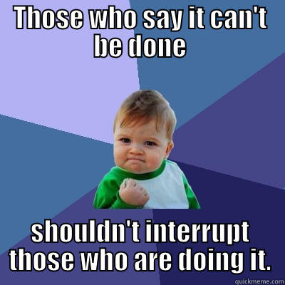 THOSE WHO SAY IT CAN'T BE DONE SHOULDN'T INTERRUPT THOSE WHO ARE DOING IT. Success Kid