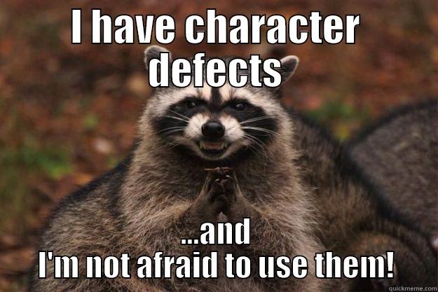 Character Defects - I HAVE CHARACTER DEFECTS ...AND I'M NOT AFRAID TO USE THEM! Evil Plotting Raccoon