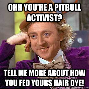 Ohh you're a pitbull activist? Tell me more about how you fed yours hair dye!  Condescending Wonka