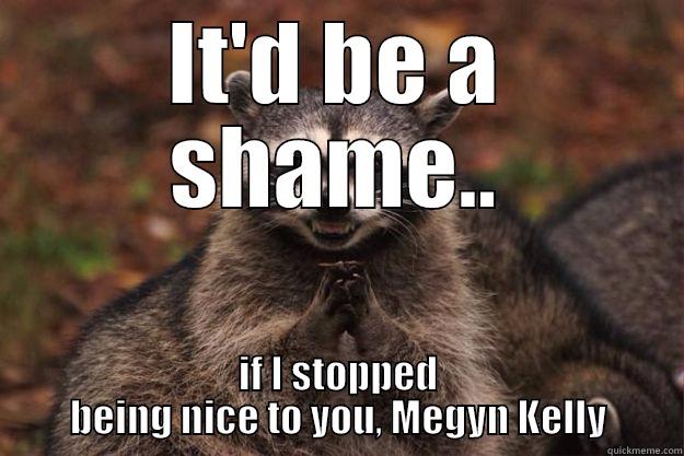 IT'D BE A SHAME.. IF I STOPPED BEING NICE TO YOU, MEGYN KELLY Evil Plotting Raccoon