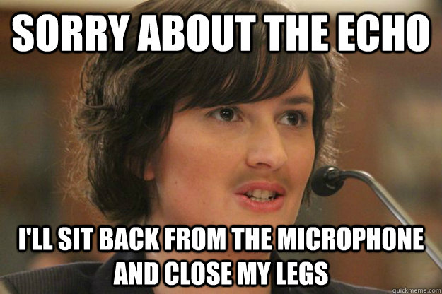 Sorry about the echo I'll sit back from the microphone and close my legs  Slut Sandra Fluke