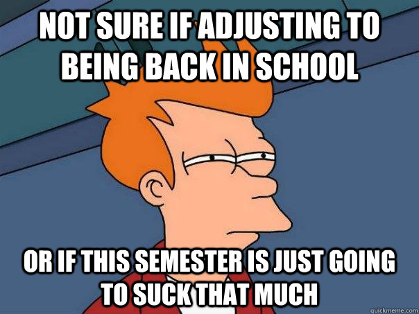 Not sure if adjusting to being back in school Or if this semester is just going to suck that much  Futurama Fry