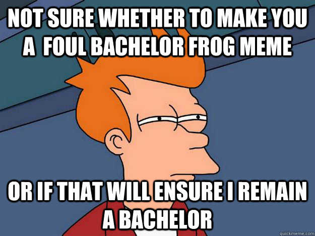 Not sure whether to make you a  foul bachelor frog meme Or if that will ensure I remain a bachelor - Not sure whether to make you a  foul bachelor frog meme Or if that will ensure I remain a bachelor  Skeptical fry