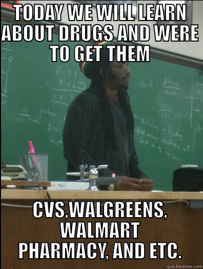 TODAY WE ARE GOING TO... - TODAY WE WILL LEARN ABOUT DRUGS AND WERE TO GET THEM CVS,WALGREENS, WALMART PHARMACY, AND ETC. Rasta Science Teacher