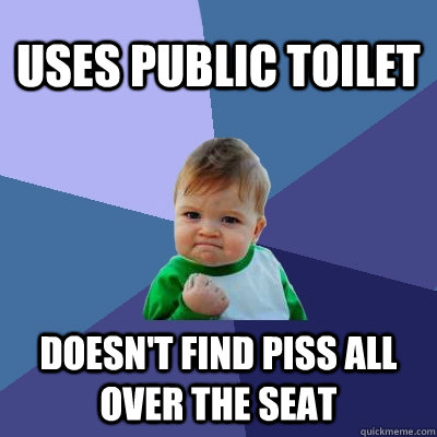 Uses public toilet Doesn't find piss all over the seat  Success Kid