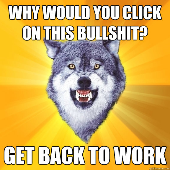 why would you click on this bullshit? get back to work - why would you click on this bullshit? get back to work  Courage Wolf