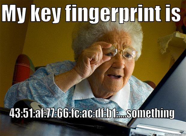 MY KEY FINGERPRINT IS  43:51:AF:77:66:FC:AC:DF:B1:....SOMETHING Grandma finds the Internet