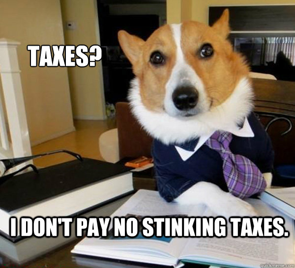 Taxes? I don't pay no stinking taxes.    Lawyer Dog