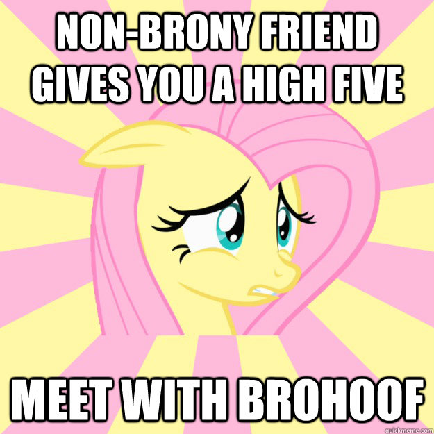 Non-brony friend gives you a high five  Meet with brohoof - Non-brony friend gives you a high five  Meet with brohoof  Socially awkward brony